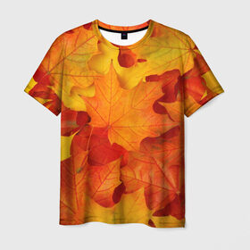 Мужская футболка 3D с принтом Кленовые листья в Петрозаводске, 100% полиэфир | прямой крой, круглый вырез горловины, длина до линии бедер | дары осени | жёлтый | золотой | клён | краски | красный | красота | листва | листья | наряд | оранжевый | осень | покров | природа