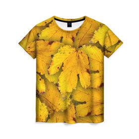 Женская футболка 3D с принтом Жёлтые листья в Петрозаводске, 100% полиэфир ( синтетическое хлопкоподобное полотно) | прямой крой, круглый вырез горловины, длина до линии бедер | жёлтый | золотой | клён | красота | листва | листья | наряд | осень | осина | покров | природа