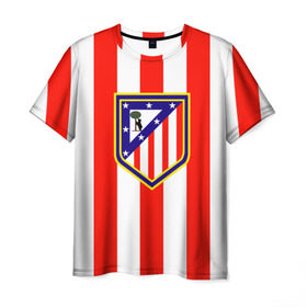 Мужская футболка 3D с принтом Атлетико Мадрид в Петрозаводске, 100% полиэфир | прямой крой, круглый вырез горловины, длина до линии бедер | атлетико мадрид | полосы | эмблема