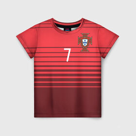 Детская футболка 3D с принтом Роналду сборная Португалии в Петрозаводске, 100% гипоаллергенный полиэфир | прямой крой, круглый вырез горловины, длина до линии бедер, чуть спущенное плечо, ткань немного тянется | cr7 | euro | real | ronaldo | евро | португалия | реал | роналдо