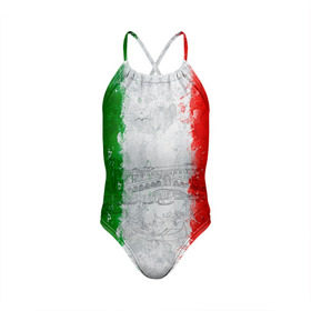 Детский купальник 3D с принтом Италия в Петрозаводске, Полиэстер 85%, Спандекс 15% | Слитный крой, подклад по переду изделия, узкие бретели | Тематика изображения на принте: country | italy | государство | италия | страна | флаг | флаги