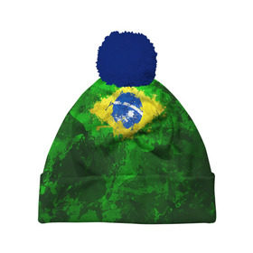 Шапка 3D c помпоном с принтом Бразилия в Петрозаводске, 100% полиэстер | универсальный размер, печать по всей поверхности изделия | brazil | country | бразилия | государство | страна | флаг | флаги