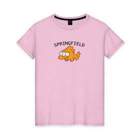 Женская футболка хлопок с принтом Спрингфилд | Springfield в Петрозаводске, 100% хлопок | прямой крой, круглый вырез горловины, длина до линии бедер, слегка спущенное плечо | springfield | the simpsons | симпсоны | спрингфилд