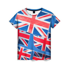 Женская футболка 3D с принтом Британские флаги в Петрозаводске, 100% полиэфир ( синтетическое хлопкоподобное полотно) | прямой крой, круглый вырез горловины, длина до линии бедер | англия | британия | великобритания