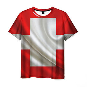 Мужская футболка 3D с принтом Швейцария в Петрозаводске, 100% полиэфир | прямой крой, круглый вырез горловины, длина до линии бедер | Тематика изображения на принте: альпы | гордость | флаг