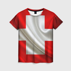 Женская футболка 3D с принтом Швейцария в Петрозаводске, 100% полиэфир ( синтетическое хлопкоподобное полотно) | прямой крой, круглый вырез горловины, длина до линии бедер | альпы | гордость | флаг