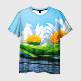 Мужская футболка 3D с принтом Ромашки в Петрозаводске, 100% полиэфир | прямой крой, круглый вырез горловины, длина до линии бедер | Тематика изображения на принте: красота | поле | природа | ромашка | цветы