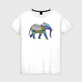 Женская футболка хлопок с принтом Слон в Петрозаводске, 100% хлопок | прямой крой, круглый вырез горловины, длина до линии бедер, слегка спущенное плечо | 