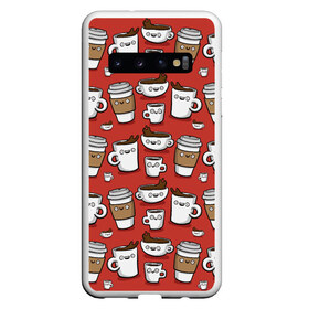 Чехол для Samsung Galaxy S10 с принтом Веселые чашки кофе в Петрозаводске, Силикон | Область печати: задняя сторона чехла, без боковых панелей | Тематика изображения на принте: паттерн