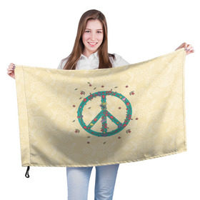 Флаг 3D с принтом Peace в Петрозаводске, 100% полиэстер | плотность ткани — 95 г/м2, размер — 67 х 109 см. Принт наносится с одной стороны | peace | мир | пис | хиппи | цветы