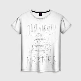 Женская футболка 3D с принтом MR&MRS в Петрозаводске, 100% полиэфир ( синтетическое хлопкоподобное полотно) | прямой крой, круглый вырез горловины, длина до линии бедер | бабочка | жених | молодожены | невеста | свадьба | торт