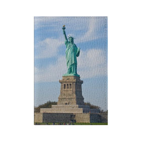 Обложка для паспорта матовая кожа с принтом Статуя свободы в Петрозаводске, натуральная матовая кожа | размер 19,3 х 13,7 см; прозрачные пластиковые крепления | Тематика изображения на принте: америка | сша