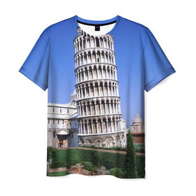 Мужская футболка 3D с принтом Пизанская башня в Петрозаводске, 100% полиэфир | прямой крой, круглый вырез горловины, длина до линии бедер | италия | турист