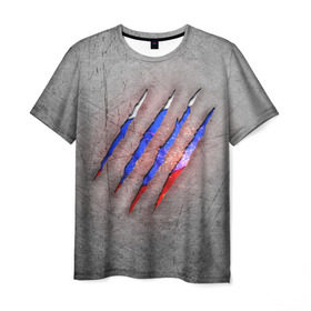 Мужская футболка 3D с принтом Русский изнутри в Петрозаводске, 100% полиэфир | прямой крой, круглый вырез горловины, длина до линии бедер | patriot | russia | искры | металл | патриот | россия | русский | сталь | триколор | флаг | царапина