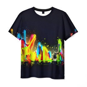Мужская футболка 3D с принтом Взрыв красок в Петрозаводске, 100% полиэфир | прямой крой, круглый вырез горловины, длина до линии бедер | Тематика изображения на принте: абстракция | абстракция красок | брызги | краска | цветные