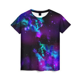 Женская футболка 3D с принтом Звездное небо в Петрозаводске, 100% полиэфир ( синтетическое хлопкоподобное полотно) | прямой крой, круглый вырез горловины, длина до линии бедер | вселенная | галактика | звезды | планеты | туманность