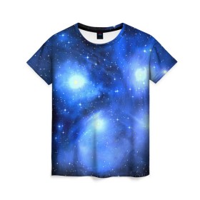 Женская футболка 3D с принтом Космос в Петрозаводске, 100% полиэфир ( синтетическое хлопкоподобное полотно) | прямой крой, круглый вырез горловины, длина до линии бедер | вселенная | галактика | звезды | планеты | туманность