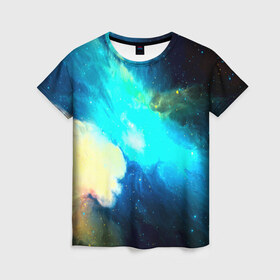 Женская футболка 3D с принтом Космос в Петрозаводске, 100% полиэфир ( синтетическое хлопкоподобное полотно) | прямой крой, круглый вырез горловины, длина до линии бедер | вселенная | галактика | звезды | планеты | туманность