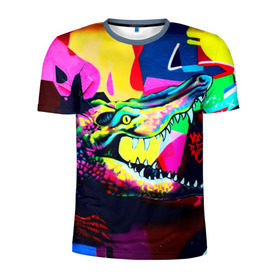 Мужская футболка 3D спортивная с принтом Крокодил в Петрозаводске, 100% полиэстер с улучшенными характеристиками | приталенный силуэт, круглая горловина, широкие плечи, сужается к линии бедра | цветной | яркий