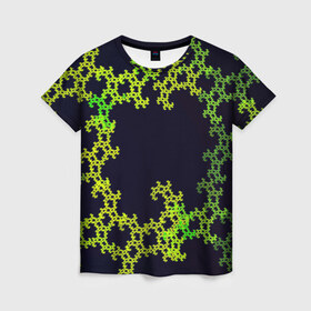 Женская футболка 3D с принтом Пиксели в Петрозаводске, 100% полиэфир ( синтетическое хлопкоподобное полотно) | прямой крой, круглый вырез горловины, длина до линии бедер | зеленый | кружево | узор | цветной | черный