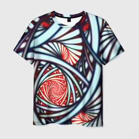 Мужская футболка 3D с принтом Абстрактный узор в Петрозаводске, 100% полиэфир | прямой крой, круглый вырез горловины, длина до линии бедер | белый | калейдоскоп | красный | паттерн | спирали