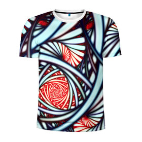 Мужская футболка 3D спортивная с принтом Абстрактный узор в Петрозаводске, 100% полиэстер с улучшенными характеристиками | приталенный силуэт, круглая горловина, широкие плечи, сужается к линии бедра | белый | калейдоскоп | красный | паттерн | спирали