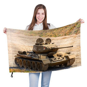 Флаг 3D с принтом Танк т34-85 в Петрозаводске, 100% полиэстер | плотность ткани — 95 г/м2, размер — 67 х 109 см. Принт наносится с одной стороны | 