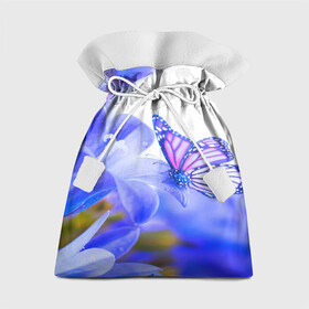 Подарочный 3D мешок с принтом Бабочки в Петрозаводске, 100% полиэстер | Размер: 29*39 см | Тематика изображения на принте: бабочки | красота | природа | синяя | цветы