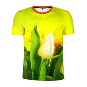 Мужская футболка 3D спортивная с принтом Тюльпаны в Петрозаводске, 100% полиэстер с улучшенными характеристиками | приталенный силуэт, круглая горловина, широкие плечи, сужается к линии бедра | букет | поле | природа | тюльпаны | цветы