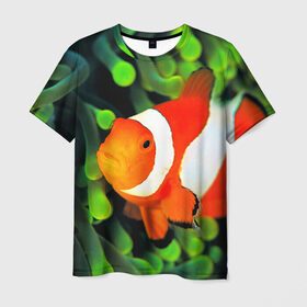 Мужская футболка 3D с принтом Рыба клоун в Петрозаводске, 100% полиэфир | прямой крой, круглый вырез горловины, длина до линии бедер | клоун | коралл | немо | океан | цветная