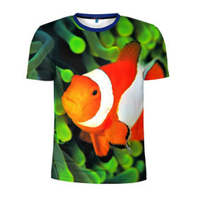 Мужская футболка 3D спортивная с принтом Рыба клоун в Петрозаводске, 100% полиэстер с улучшенными характеристиками | приталенный силуэт, круглая горловина, широкие плечи, сужается к линии бедра | клоун | коралл | немо | океан | цветная