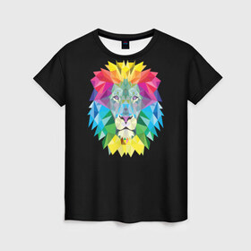 Женская футболка 3D с принтом Lion color в Петрозаводске, 100% полиэфир ( синтетическое хлопкоподобное полотно) | прямой крой, круглый вырез горловины, длина до линии бедер | lion | голова животного | кот | кошка | лев | цвет