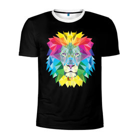 Мужская футболка 3D спортивная с принтом Lion color в Петрозаводске, 100% полиэстер с улучшенными характеристиками | приталенный силуэт, круглая горловина, широкие плечи, сужается к линии бедра | lion | голова животного | кот | кошка | лев | цвет