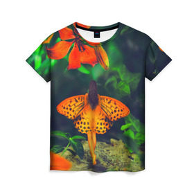 Женская футболка 3D с принтом Фея в Петрозаводске, 100% полиэфир ( синтетическое хлопкоподобное полотно) | прямой крой, круглый вырез горловины, длина до линии бедер | бабочка | волшебство | красота | новая | фея | цветок