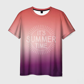 Мужская футболка 3D с принтом IT`S SUMMER TIME в Петрозаводске, 100% полиэфир | прямой крой, круглый вырез горловины, длина до линии бедер | it s summer time | время | жара | красный | лето | розовый | солнце | тепло | фиолет | цвета | это время лето