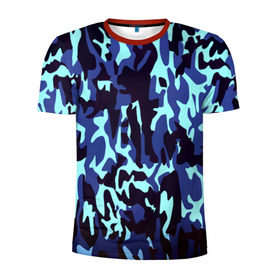 Мужская футболка 3D спортивная с принтом Военные в Петрозаводске, 100% полиэстер с улучшенными характеристиками | приталенный силуэт, круглая горловина, широкие плечи, сужается к линии бедра | camo | камо | камуфляж | синий