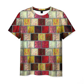 Мужская футболка 3D с принтом Квадрат в Петрозаводске, 100% полиэфир | прямой крой, круглый вырез горловины, длина до линии бедер | мозаика | паттерн | цветной