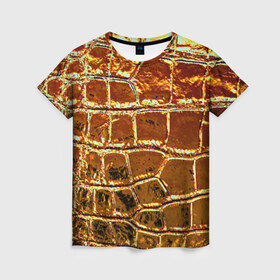 Женская футболка 3D с принтом Золотая кожа в Петрозаводске, 100% полиэфир ( синтетическое хлопкоподобное полотно) | прямой крой, круглый вырез горловины, длина до линии бедер | металлик | текстура