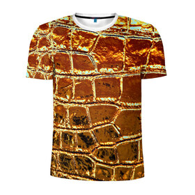 Мужская футболка 3D спортивная с принтом Золотая кожа в Петрозаводске, 100% полиэстер с улучшенными характеристиками | приталенный силуэт, круглая горловина, широкие плечи, сужается к линии бедра | металлик | текстура