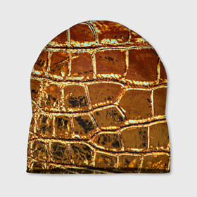 Шапка 3D с принтом Золотая кожа в Петрозаводске, 100% полиэстер | универсальный размер, печать по всей поверхности изделия | металлик | текстура