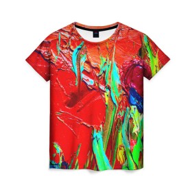 Женская футболка 3D с принтом Масляные краски в Петрозаводске, 100% полиэфир ( синтетическое хлопкоподобное полотно) | прямой крой, круглый вырез горловины, длина до линии бедер | абстракция | абстракция красок | арт | краска | мазки | цветные