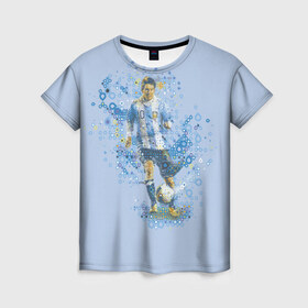 Женская футболка 3D с принтом Лео Месси в Петрозаводске, 100% полиэфир ( синтетическое хлопкоподобное полотно) | прямой крой, круглый вырез горловины, длина до линии бедер | barselona | messi | аргентина | барселона | месси | футбол