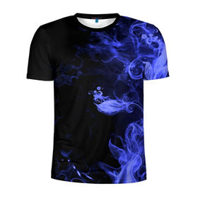 Мужская футболка 3D спортивная с принтом Дым в Петрозаводске, 100% полиэстер с улучшенными характеристиками | приталенный силуэт, круглая горловина, широкие плечи, сужается к линии бедра | Тематика изображения на принте: синий | цветок | черный