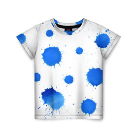 Детская футболка 3D с принтом Синие кляксы в Петрозаводске, 100% гипоаллергенный полиэфир | прямой крой, круглый вырез горловины, длина до линии бедер, чуть спущенное плечо, ткань немного тянется | арт | кляксы | пятна | чернила
