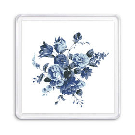 Магнит 55*55 с принтом Синие цветы в Петрозаводске, Пластик | Размер: 65*65 мм; Размер печати: 55*55 мм | розы | синие розы | узор | цветы