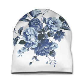 Шапка 3D с принтом Синие цветы в Петрозаводске, 100% полиэстер | универсальный размер, печать по всей поверхности изделия | Тематика изображения на принте: розы | синие розы | узор | цветы