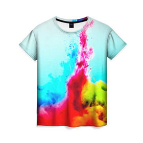 Женская футболка 3D с принтом Палитра красок в Петрозаводске, 100% полиэфир ( синтетическое хлопкоподобное полотно) | прямой крой, круглый вырез горловины, длина до линии бедер | абстракция | абстракция красок | брызги | краска | цветные