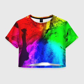 Женская футболка 3D укороченная с принтом Grunge paint в Петрозаводске, 100% полиэстер | круглая горловина, длина футболки до линии талии, рукава с отворотами | абстракция | абстракция красок | арт | брызги | краска | цветные