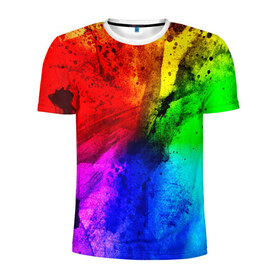 Мужская футболка 3D спортивная с принтом Grunge paint в Петрозаводске, 100% полиэстер с улучшенными характеристиками | приталенный силуэт, круглая горловина, широкие плечи, сужается к линии бедра | абстракция | абстракция красок | арт | брызги | краска | цветные
