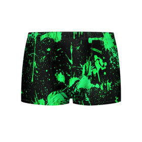 Мужские трусы 3D с принтом Брызги красок в Петрозаводске, 50% хлопок, 50% полиэстер | классическая посадка, на поясе мягкая тканевая резинка | зеленый | кляксы | паттерн | черный